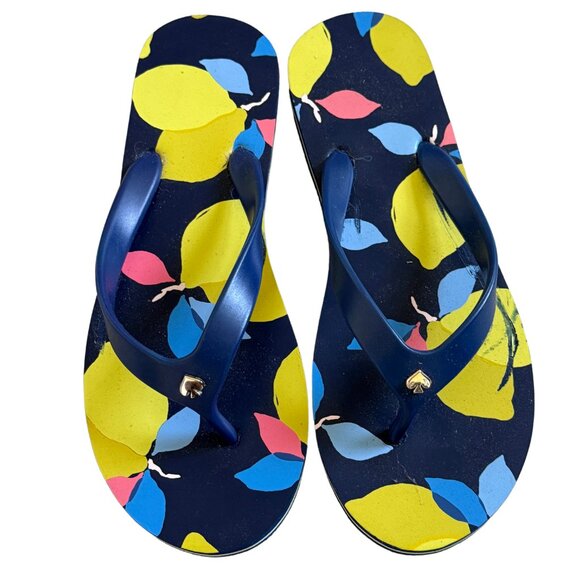 Women's Kate Spade Lemon Print Flip Flops - Navy, Size 7 US - Picture 2 of 5